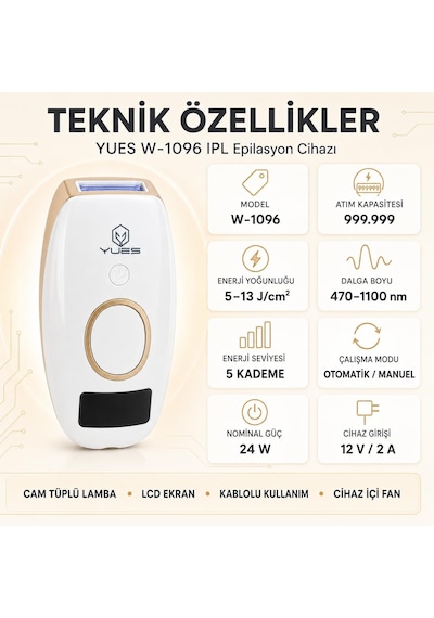 Lexroo W-1096 Ipl Lazer Epilasyon Cihazı, 999.999 Atım, 5 Enerji Seviyesi, Otomatik Ve Manuel Mod