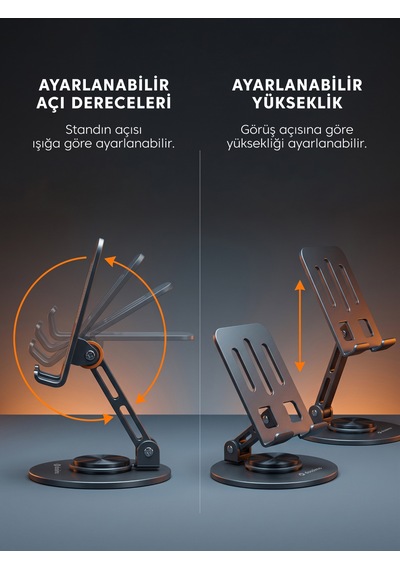 Dossimo Hold 360 Metal Dönebilen Ayarlanabilir Kaymaz Tabanlı Taşınabilir Katlanabilir Telefon Ve Tablet Tutucu