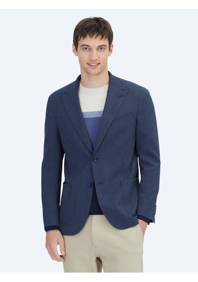Kip Koyu Lacivert Çizgili Modern Fit Ceket Koyu Lacivert