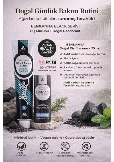 Ben&anna Aktif Karbon Doğal Florürlü Diş Macunu + Urban Black Doğal Deodorant 40 G,
