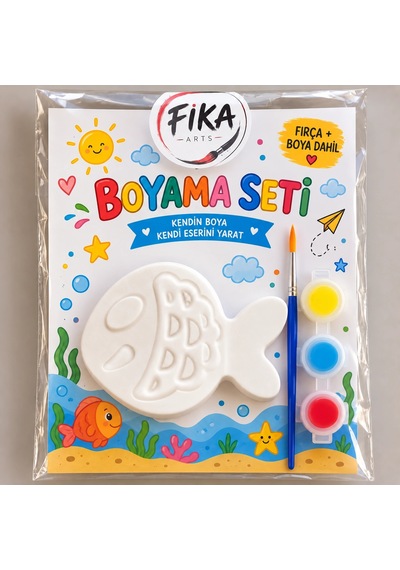 Balık Figürü Taş Tozu Boyama Seti Fırça + 3 Renk Boya 9 Ml