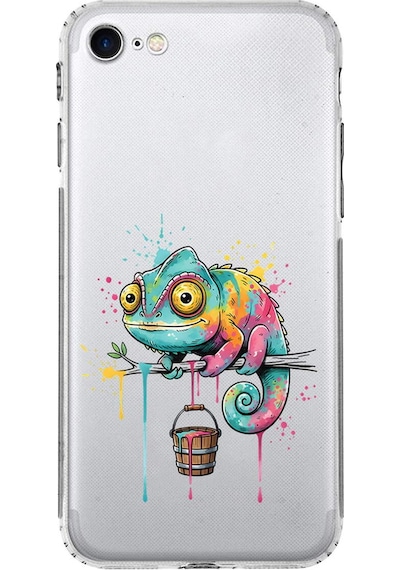 Apple Uyumlu iPhone Se 2020 İle  Splash Bukalemun Tasarımlı Kamera Korumalı Şeffaf Silikon Kılıf 051c