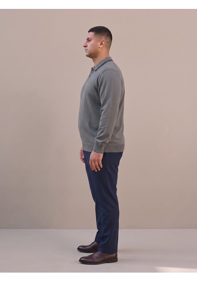Maccali Erkek Füme Büyük Beden Gizli Fermuarlı Polo Yaka Triko Sweatshirt Maccali Erkek Füme Büyük Beden Gizli Fermuarlı Polo Yaka Triko Sweatshirt