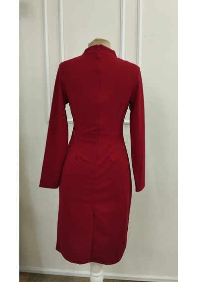 Bhrwear Kadın Uzun Kollu Balıkçı Yaka Düğmeli Midi Ithal Krep Elbise Renkli