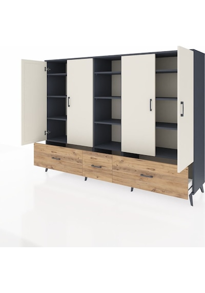 Hyperion Dolap 12 Raflı 3 Çekmeceli 4 Kapaklı 220x44x163 Antrasit Antrasit-aytaşı/çam Hyperion Dolap 12 Raflı 3 Çekmeceli 4 Kapaklı 220x44x163 Antrasit Antrasit-aytaşı/çam