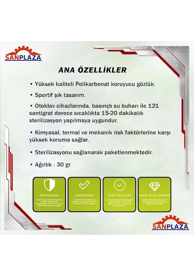 Tr Baymax S-400 Şeffaf Toz Çapak Koruyucu İş Güvenlik Gözlüğü Kulak Ayarlı Uv Korumalı Laboratuvar İşçi G