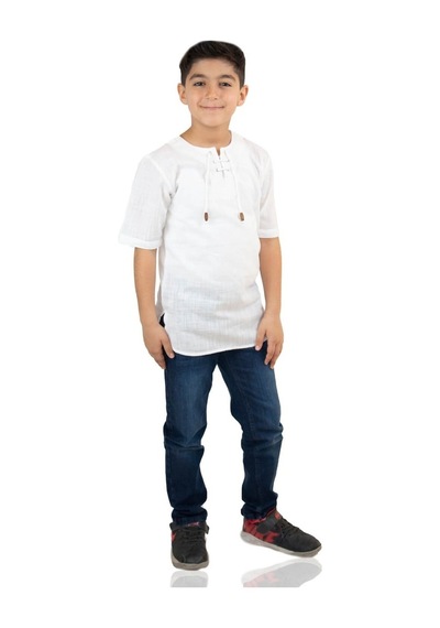 Eliş Şile Bezi Kısa Kol Şile Bezi Zımbalı Erkek Çocuk Tshirt Beyaz 3001