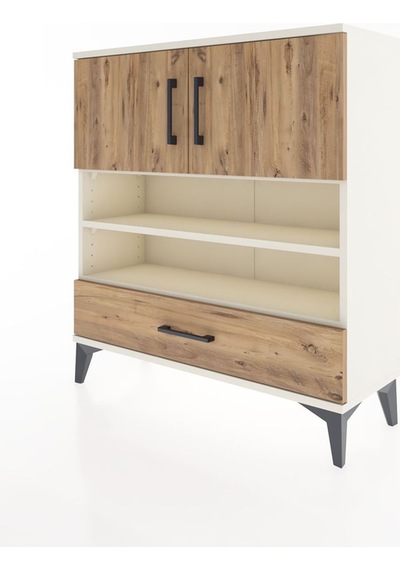 Arges Şifonyer 4 Raflı Tek Çekmeceli 2 Kapaklı 88x30x96 Aytaşı-çam Aytası