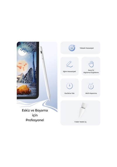Bix Sp03 Stylus Pen Manyetik Eğim Sensörlü Avuç İçi Engelleme Özellikli İpad Uyumlu Çizim Ve Tasarım İçin Tablet Kalemi Beyaz