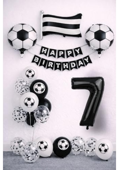 Siyah Beyaz 7 Yaş Futbol Temalı Doğum Günü Balon Seti Genel