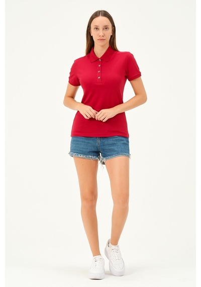 Msw Kadın Kısa Kollu Regular Fit Polo Yaka T-shirt Kırmızı