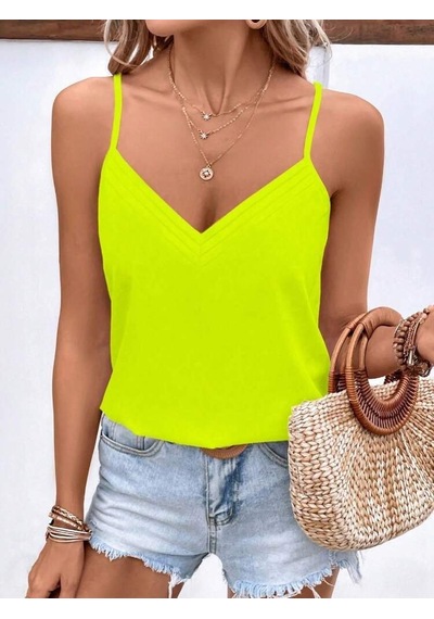 Butik İstanbul Kadın Ip Askılı V Yakalı Viskon Bluz Sarı