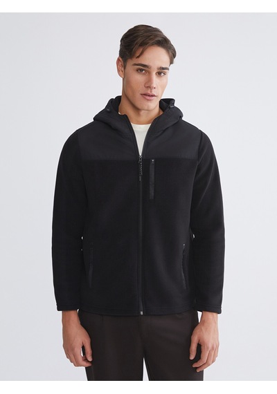 Lcwaıkıkı Classic Siyah Kapüşonlu Polar Erkek Fermuarlı Sweatshirt