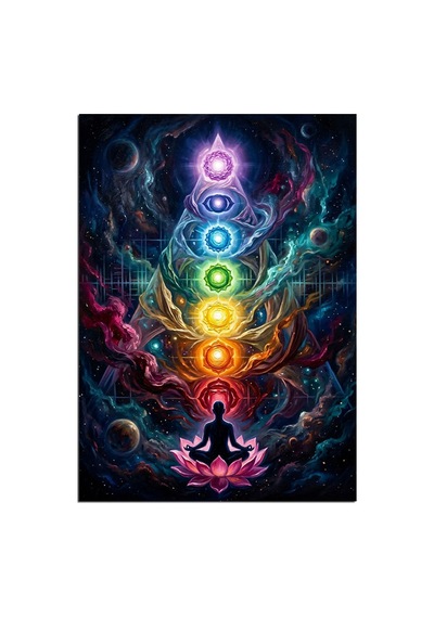 Yedi Çakra Meditasyon Enerji Tablosu Dekoratif Kanvas - Mdf Ahşap Tablo