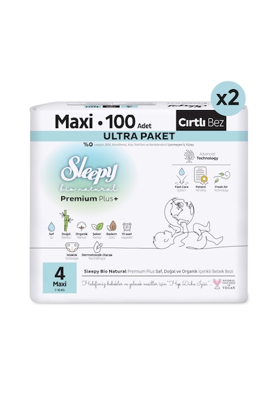 Sleepy Bio Natural Premium Plus Ultra Paket Bebek Bezi 4 Numara Maxi 200 Adet