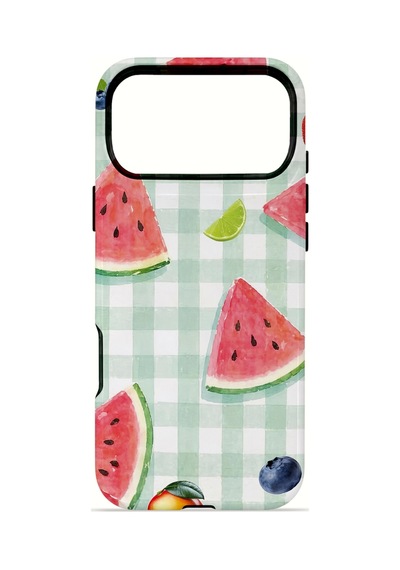 Apple iPhone Uyumlu 17 Pro Max Vorian Çift Katmanlı Magsafe Kılıf Watermelon Picnic Gingham