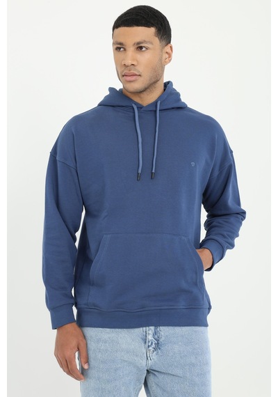 Dufy Erkek Regular Fit Kapüşonlu Açık Lacivert Sweatshirt-19460 A.lacivert