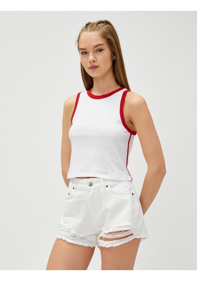 Koton Crop Atlet Pamuklu Bisiklet Yaka Biye Detaylı Beyaz 3sal30052ık BEYAZ Beyaz