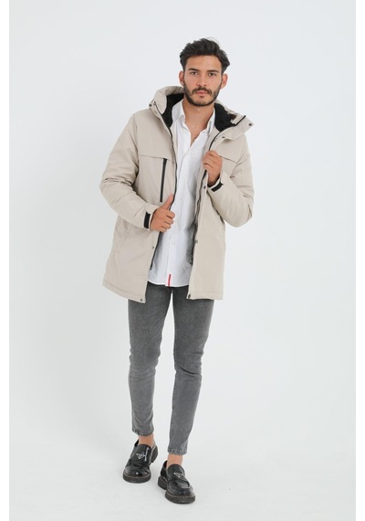 Freemen Spor Erkek Polarlı Su Ve Rüzgar Geçirmez Kapüşonlu Mont & Kaban & Parka-281 Taş