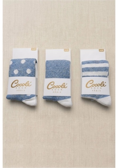 Cocole Socks Erkek Bebek Külotlu Çorabı 3'lü Set Pamuklu Mavi 0-24 Ay Çok Renkli