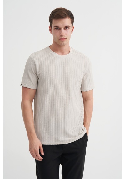 Cazador Erkek Bisiklet Yaka Örme Desen T Shirt 40510 A.gri