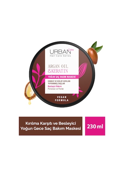 Argan Yağı & Keratin Besleyici Ve Kırılma Karşıtı Yoğun Saç Bakım Maskesi-230ml-vegan