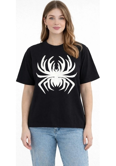 Wear Vexel Kadın Örümcek Baskılı Tişört Kısa Kollu Bisiklet Yaka T-shirt - Siyah Çok Renkli Wear Vexel Kadın Örümcek Baskılı Tişört Kısa Kollu Bisiklet Yaka T-shirt - Siyah Çok Renkli