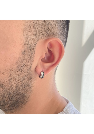 FerizZ 316L Çelik Çift Renk Halka Küpe UNK-713 Beyaz