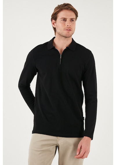 Buratti Pamuklu Slim Fit Yarım Fermuarlı Polo Yaka Erkek Sweat 5903010 Siyah