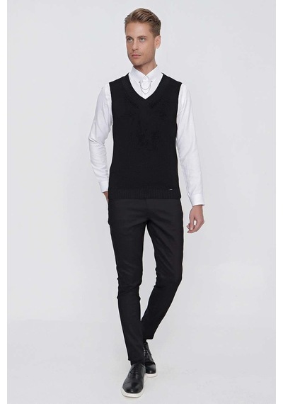 Efor Süveter 01 Slim Fit Siyah Süveter Triko Siyah
