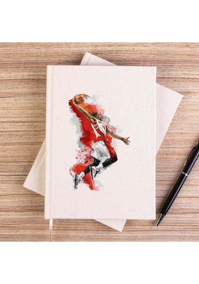Basketbol Baller Red Silhouette Çizgisiz Kanvas Defter Krem