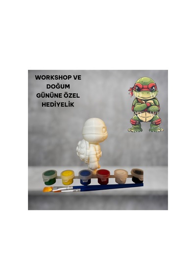 3d Ninja Kamplumbağa Figür Boyama Seti - Kendin Boya Hobi Ve Etkinlik Seti - Akrilik Boya + 2 Fırça