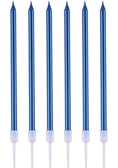 Metalik İnce Mum Mavi 15 Cm 6 Lı