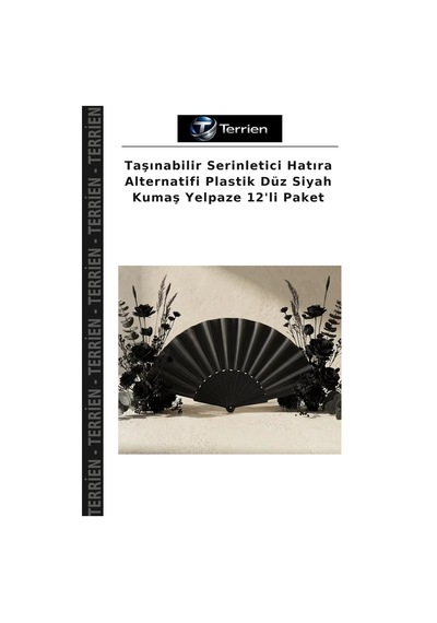 Terrien Taşınabilir Serinletici Hatıra Alternatifi Plastik Düz Siyah Kumaş Yelpaze 12'li Paket Çok Renkli