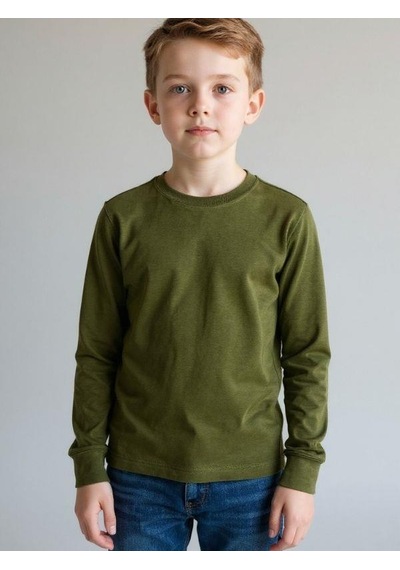 Zekids Erkek Çocuk Pamuklu Uzun Kol Basic T-shirt-16713 Haki