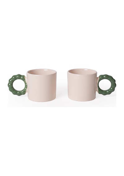 Keramika Krem İnci Kupa Yeşil Kulplu 8 Cm 2 Adet 030-310