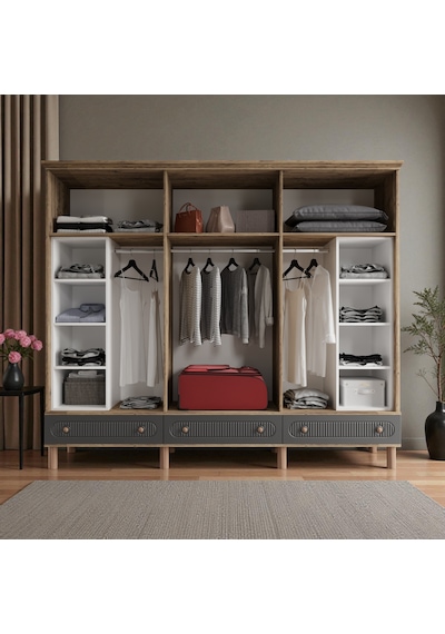 Comiet Sally 6 Kapaklı Aynalı Çekmeceli Mdf Gardırop Antrasit