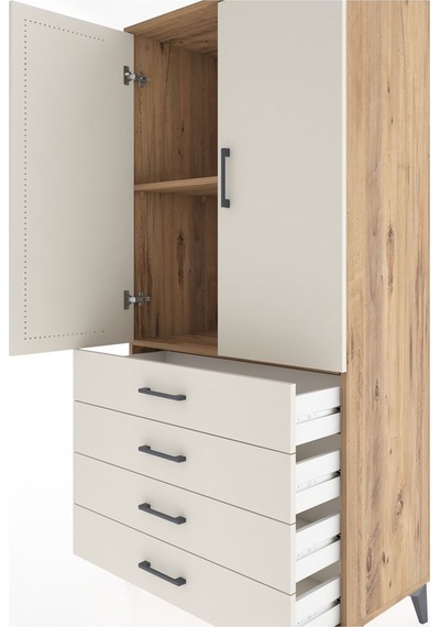 Hyperion Dolap 2 Raflı 4 Çekmeceli 2 Kapaklı 88x44x182 Çam-ay... Çam Hyperion Dolap 2 Raflı 4 Çekmeceli 2 Kapaklı 88x44x182 Çam-ay... Çam