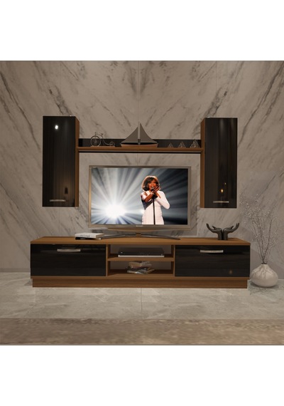 Decoraktiv Eko 5db Mdf Dvd Tv Ünitesi Tv Sehpası Ceviz - Siyah