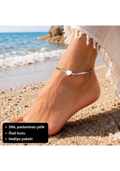 Amora Heart Anklet Kalp Işıltısı Çelik Halhal Çok Renkli