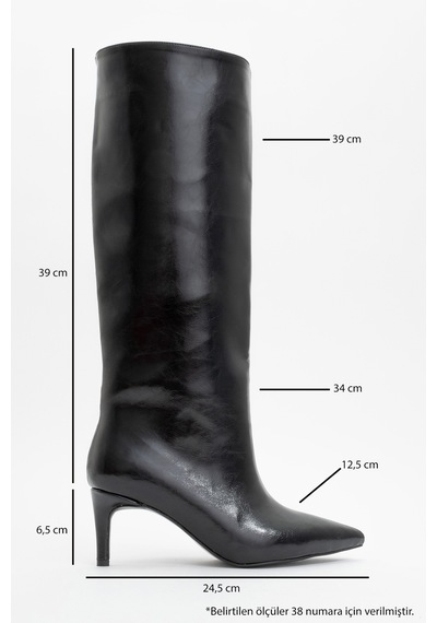 Luvishoes Luvi Shoes Camila Siyah Cilt Kadın Topuklu Çizme Siyah Mat