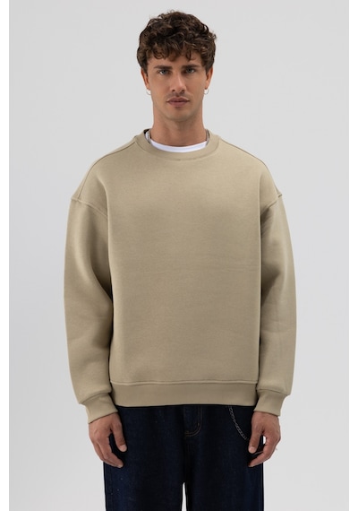 Vamos Basic Bisiklet Yaka Oversize Sweatshirt Haki
