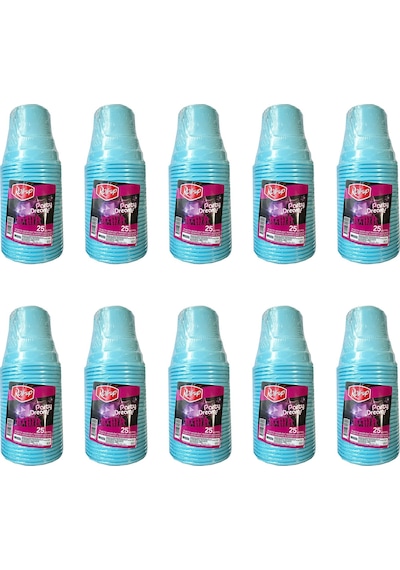 Roll-up Party Dreams Parti Davet Piknik Renkli Plastik Sert Mika Bardak - Turkuaz - 25'li 10 Paket Mavi