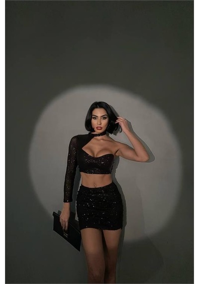 Neşeli Butik Kadın Siyah Mini İkili Payet Takım Nbdf096 Siyah