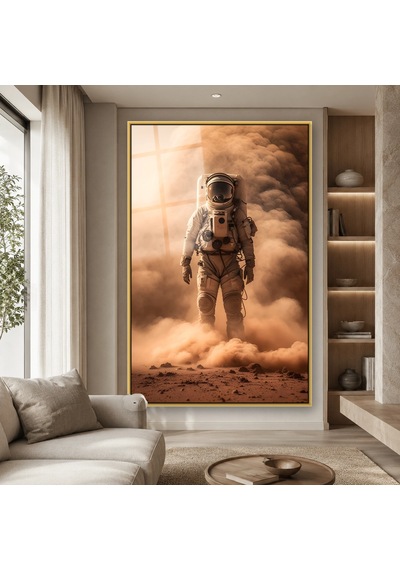 Toz Fırtınasında Astronot Gold Çerçeveli Cam Tablo
