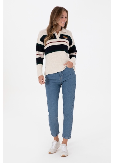 U.S. Polo Assn. Kadın Beyaz Polo Yaka Kazak 50309587-VR256