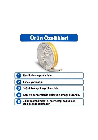 Tr Kendinden Yapışkanlı D Tipi Kapı Pencere Fitili Isı, Ses Ve Soğuk Hava Yalıtım Bandı Çiftli Profil,