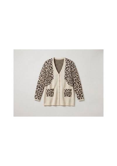 Onno Style Women Simli Leopar Desen Klasik Düğmeli Ceket Taş Rengi