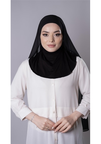 Hürrem Bone Siyah Pratik Hazır Geçmeli Şal Şifon Kumaş Hijab Bone 3009 01