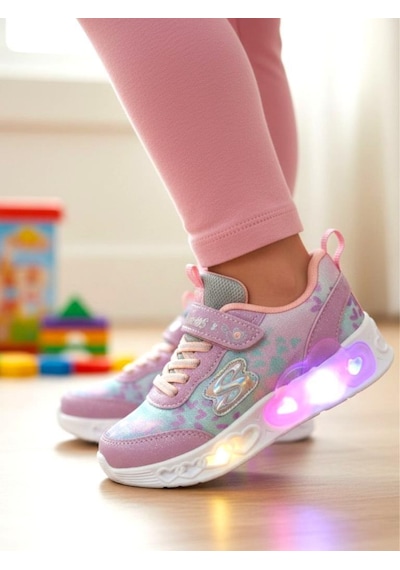 Kız Çocuk Işıklı Fuspetli Hafif Rahat Yumuşak Taban Pembe&pudra Spor Ayakkabı Sneaker